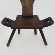 Brutalist tripod chair in raw wood. Solid wood chair. 1960s.