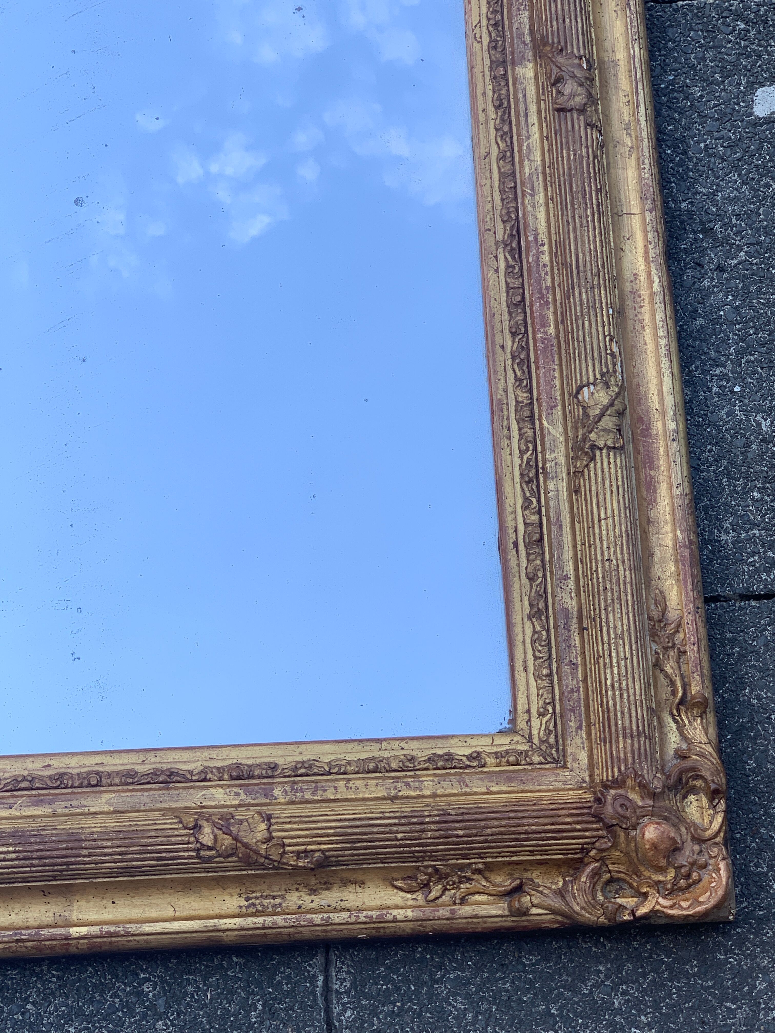 Old style mirror Restoration in gilded stucco wood, 80 x 59 cm