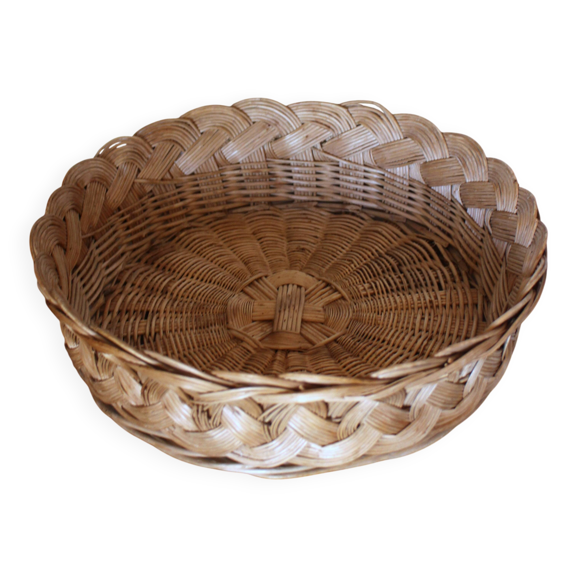 Panier Corbeille ronde osier tressage vintage