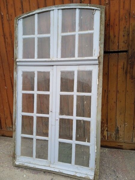 Old arched house window / transom, hammered glass, cremone