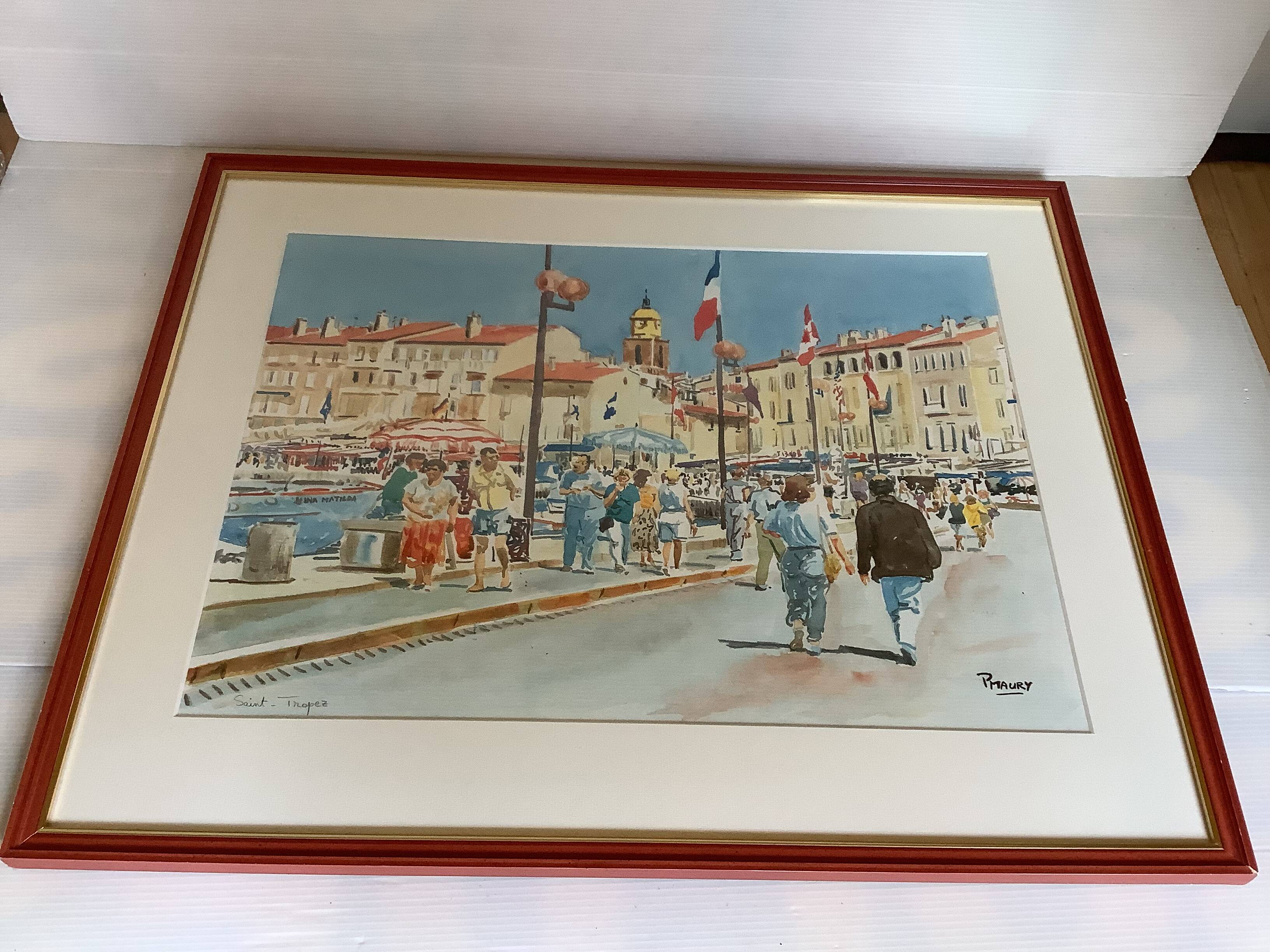 Saint Tropez port watercolor frame