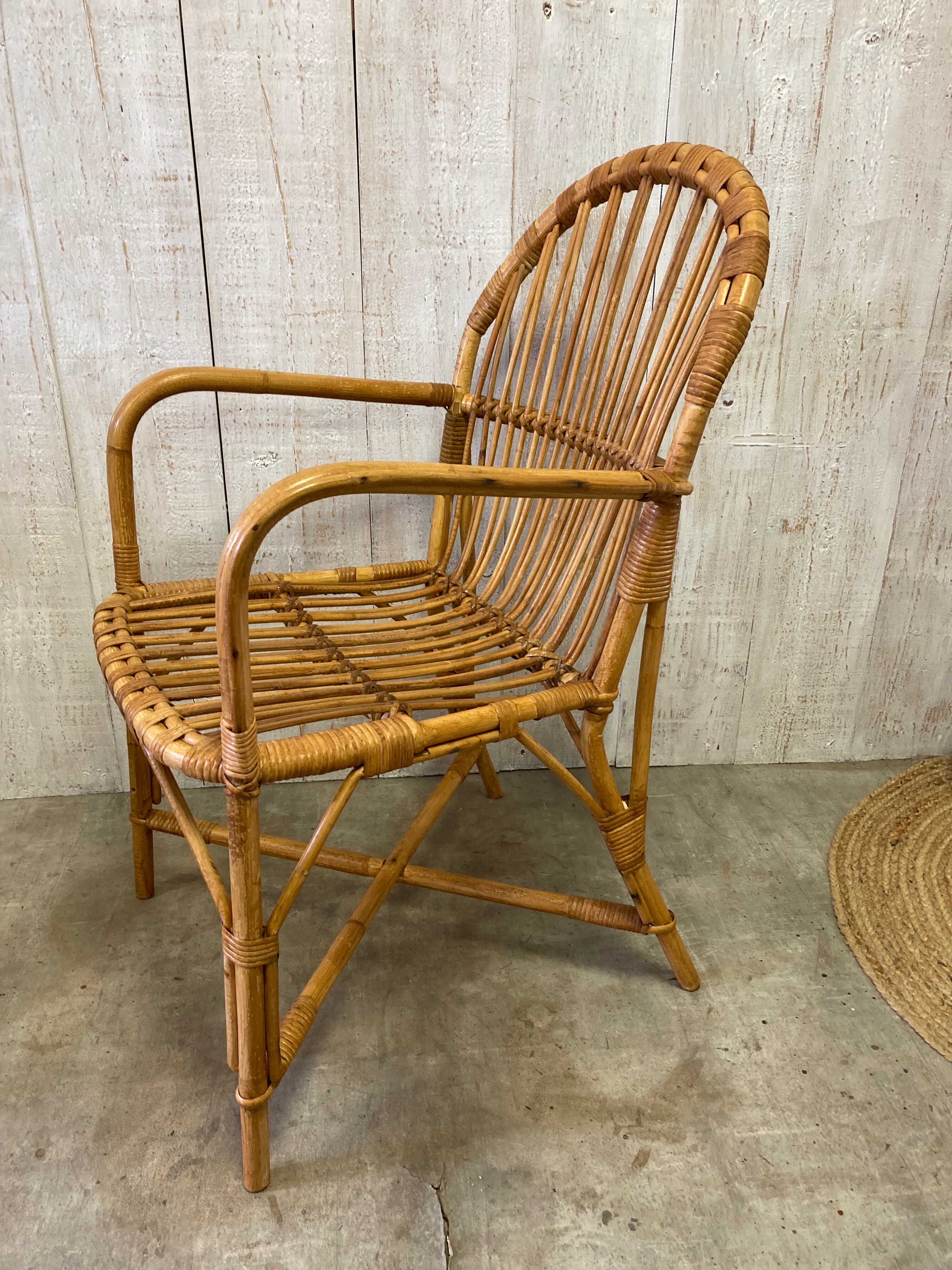 Série de 4 fauteuils rotin vintage