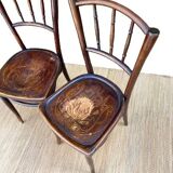 Pair of Thonet bistro chairs with flower decor, art nouveau