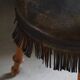 Danish oak tripod stool from the early 20th century with leather fringe, 1930s.
