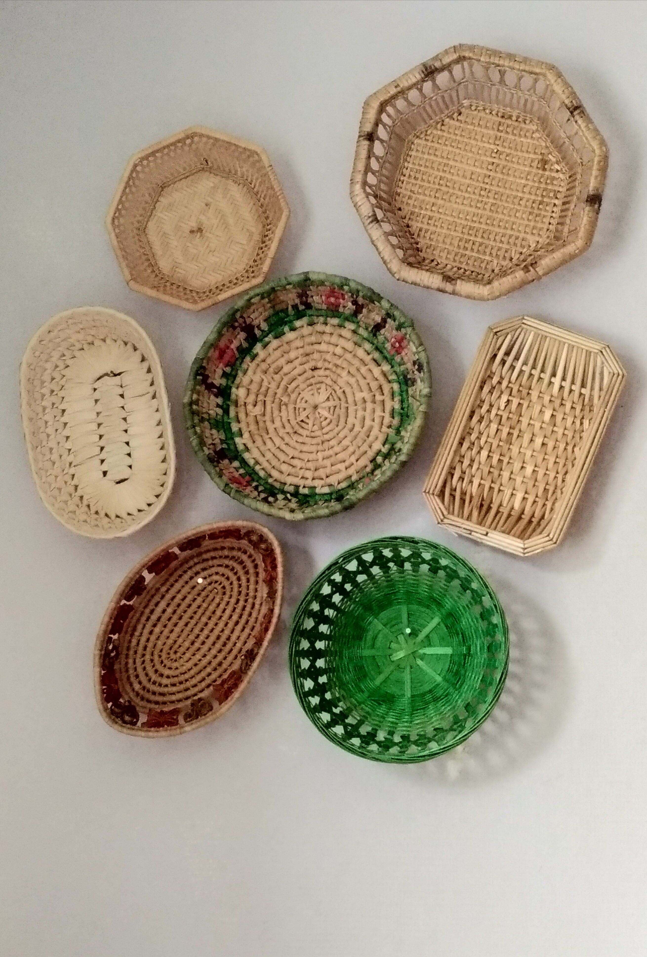 Composition of vintage colorful baskets