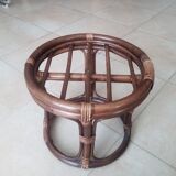 Table basse tabouret vintage en rotin