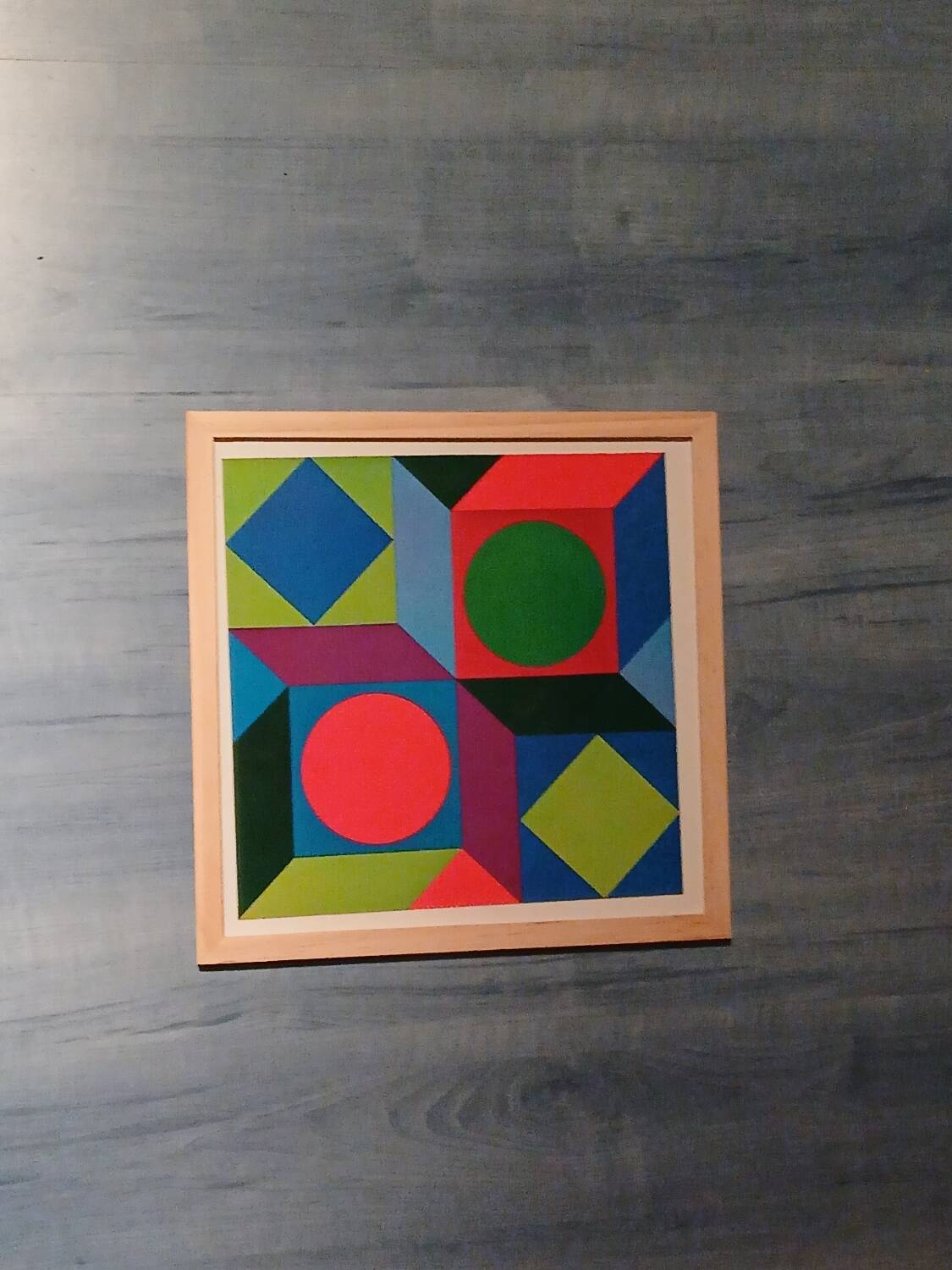 Tableau Vintage Art Optique - Victor Vasarely - Wooden Frame 30x30cm