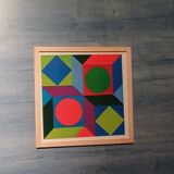 Tableau Vintage Art Optique - Victor Vasarely - Wooden Frame 30x30cm