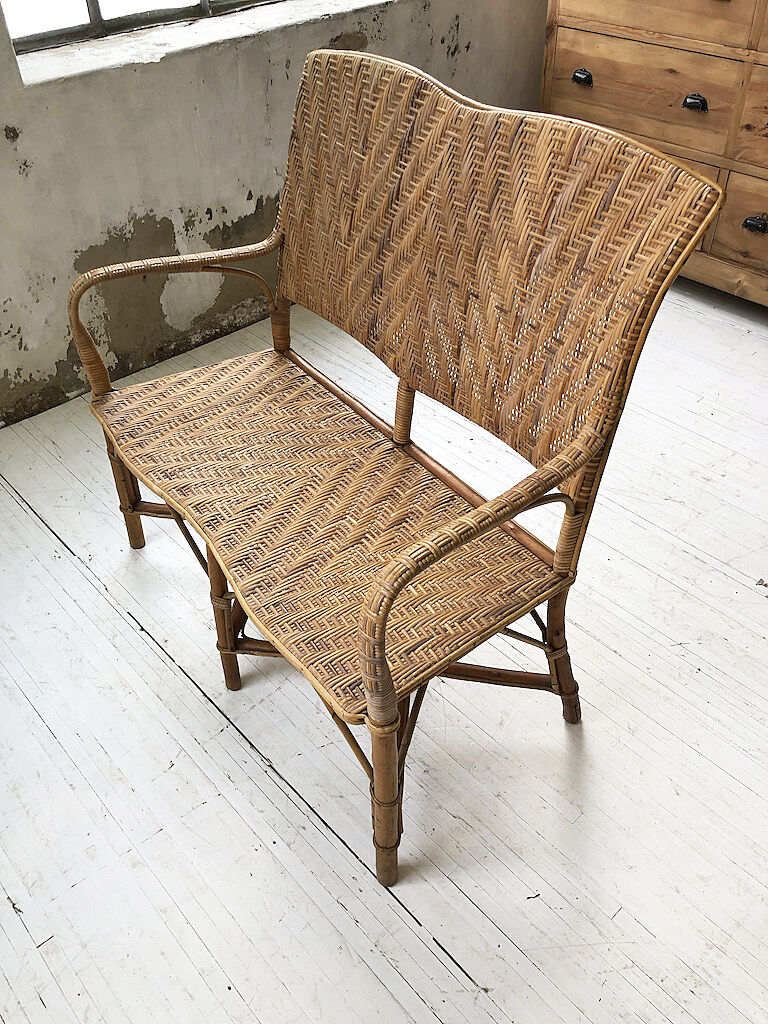 Old wicker and rattan bench