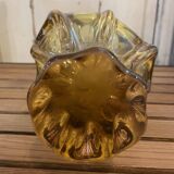Bohemian glass vase by Joseph Hospodska in pink and yellow