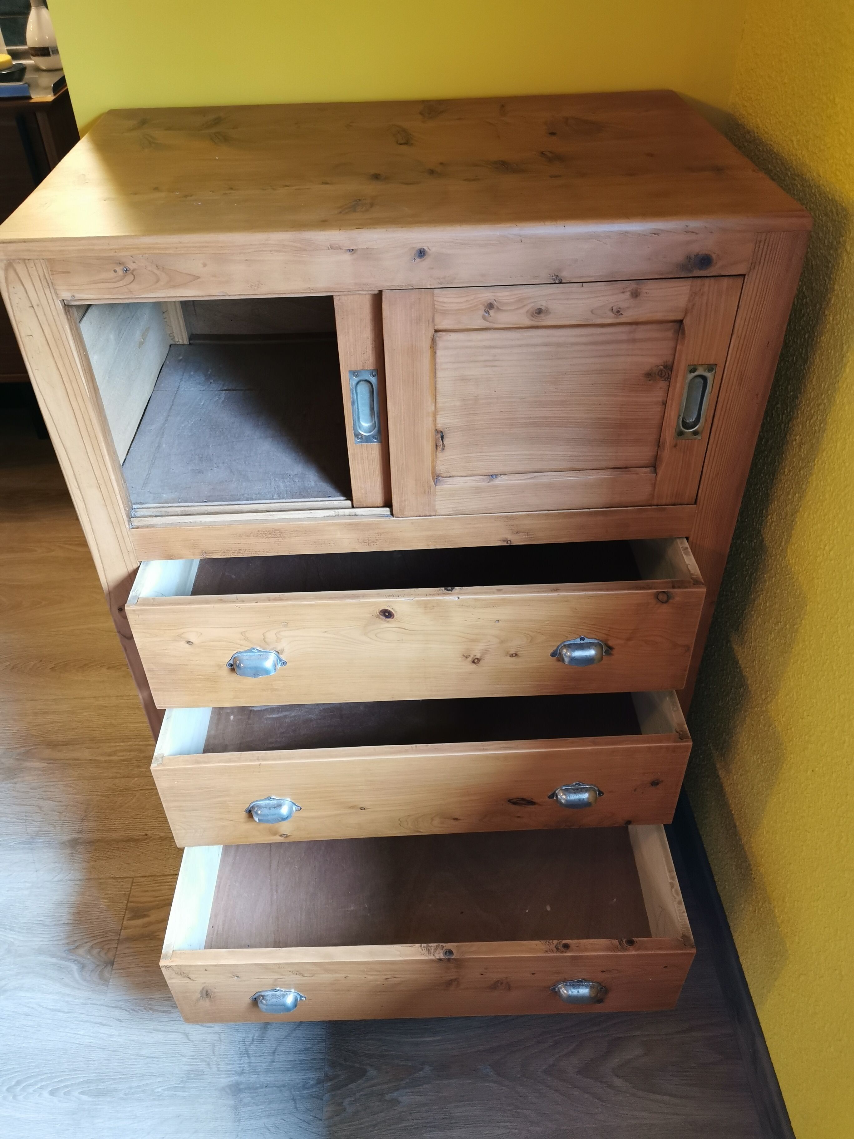 Vintage chiffonnier raw wood 3 drawers 2 doors