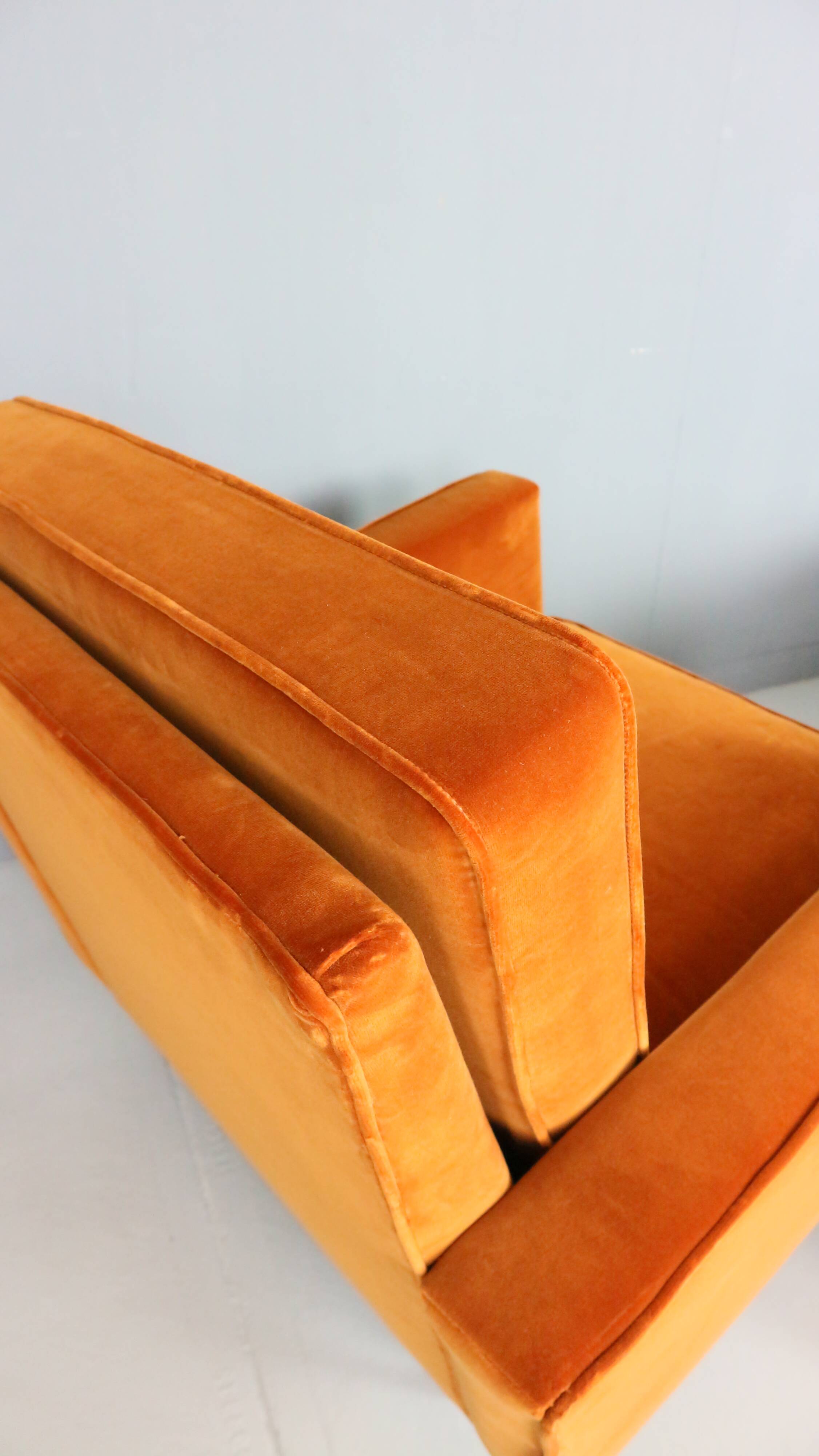 Pair of 1st edition easy chairs 25 BC by Florence Knoll in velvet, 1950s