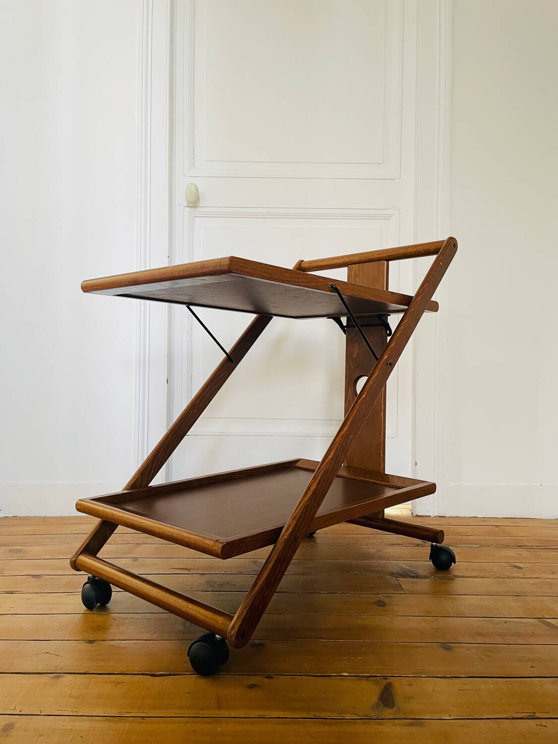Vintage wooden trolley serving cart, 1960