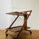 Vintage wooden trolley serving cart, 1960