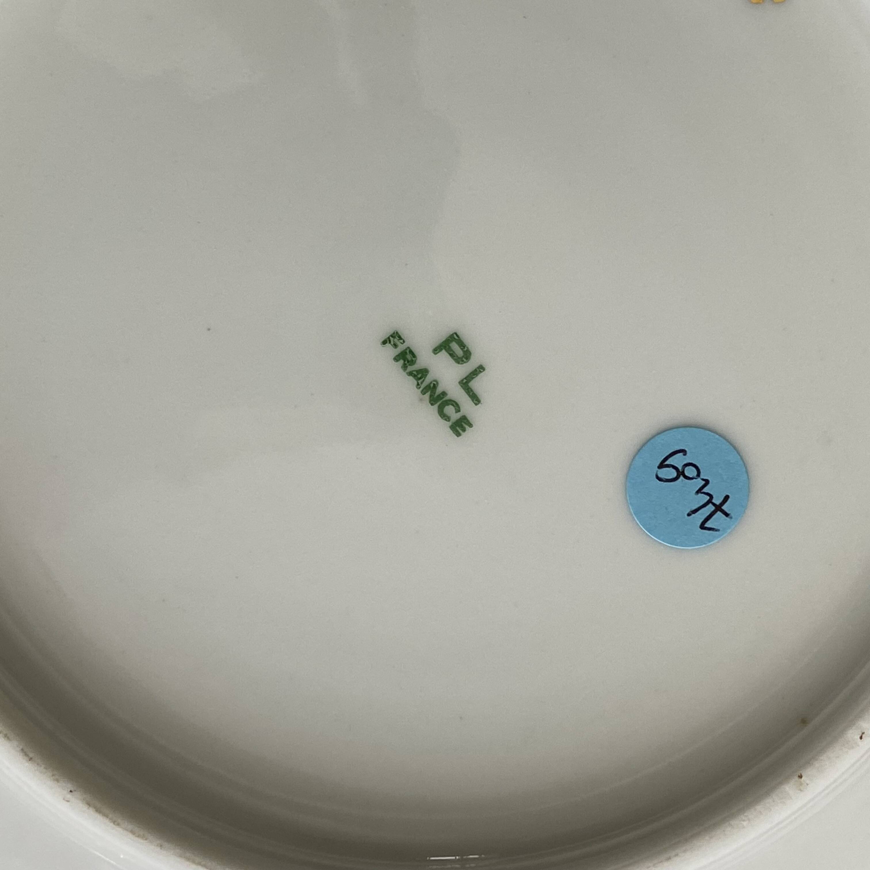 6 deep plates, antique porcelain with flowers and gilding, P L Limoges.