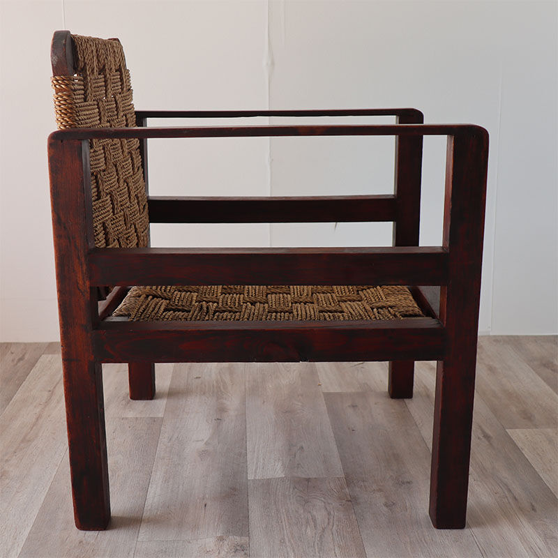 Vintage wooden armchair and braided rope circa 1950