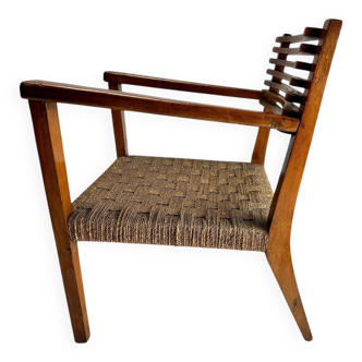 Vintage Italian Wood and Rope Armchair, 1930s