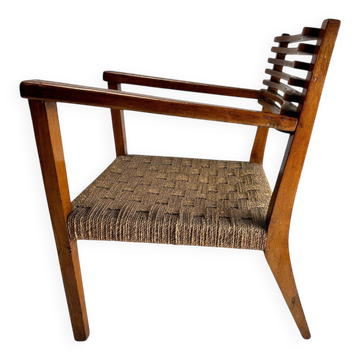 Vintage Italian Wood and Rope Armchair, 1930s
