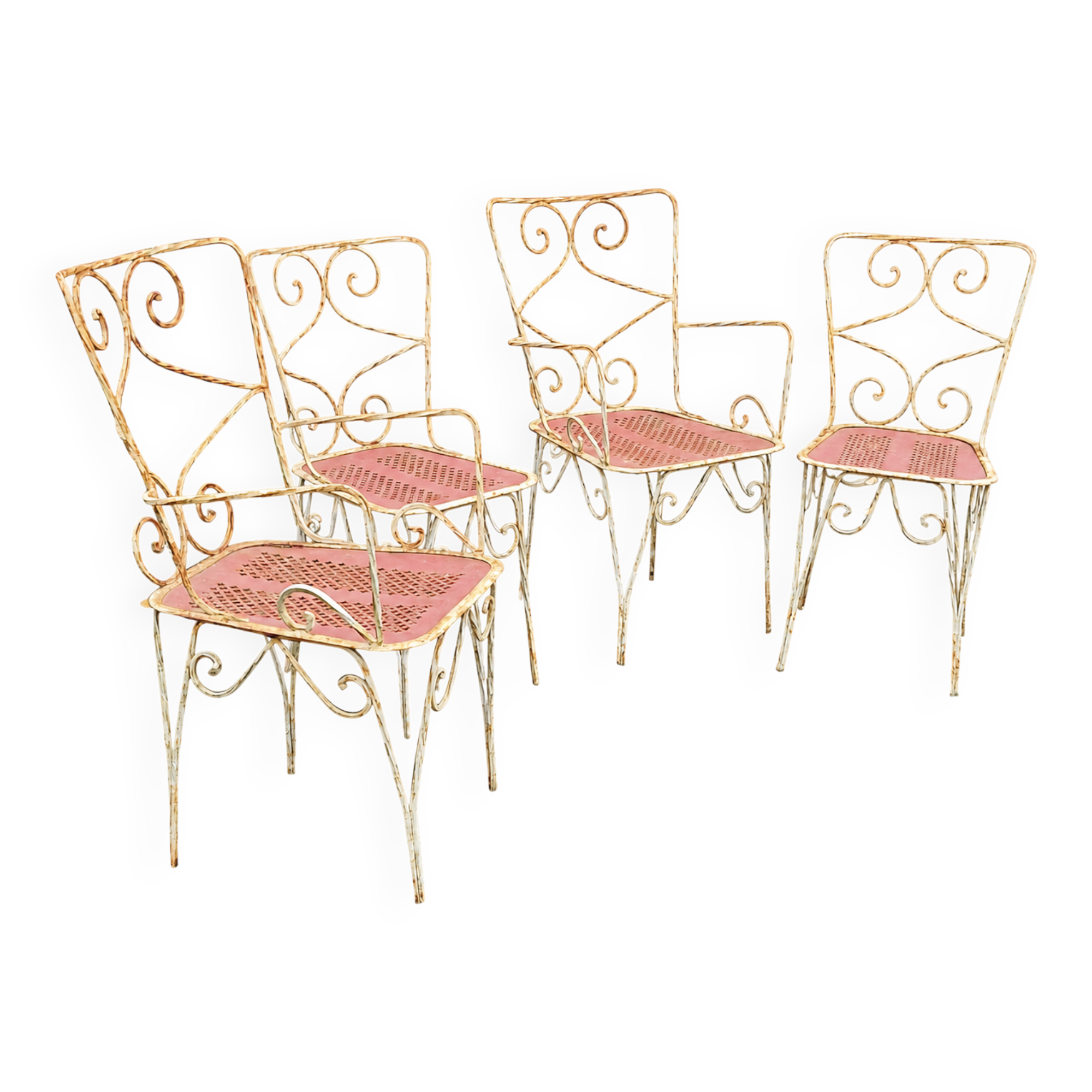 Perforated metal garden chairs and armchairs