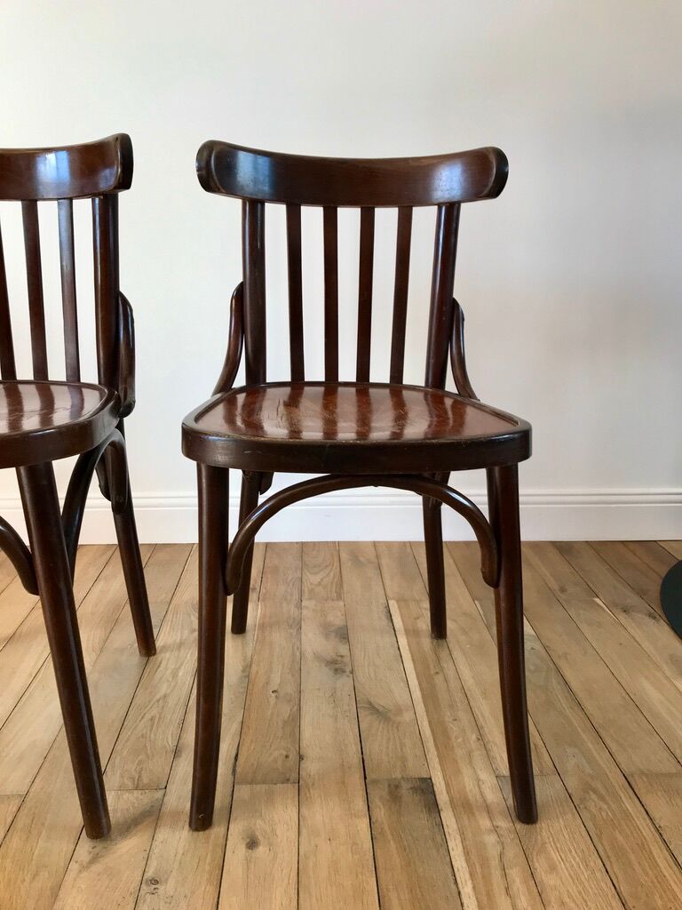 Pair of baumann bistro chairs in bent wood with early twentieth century design