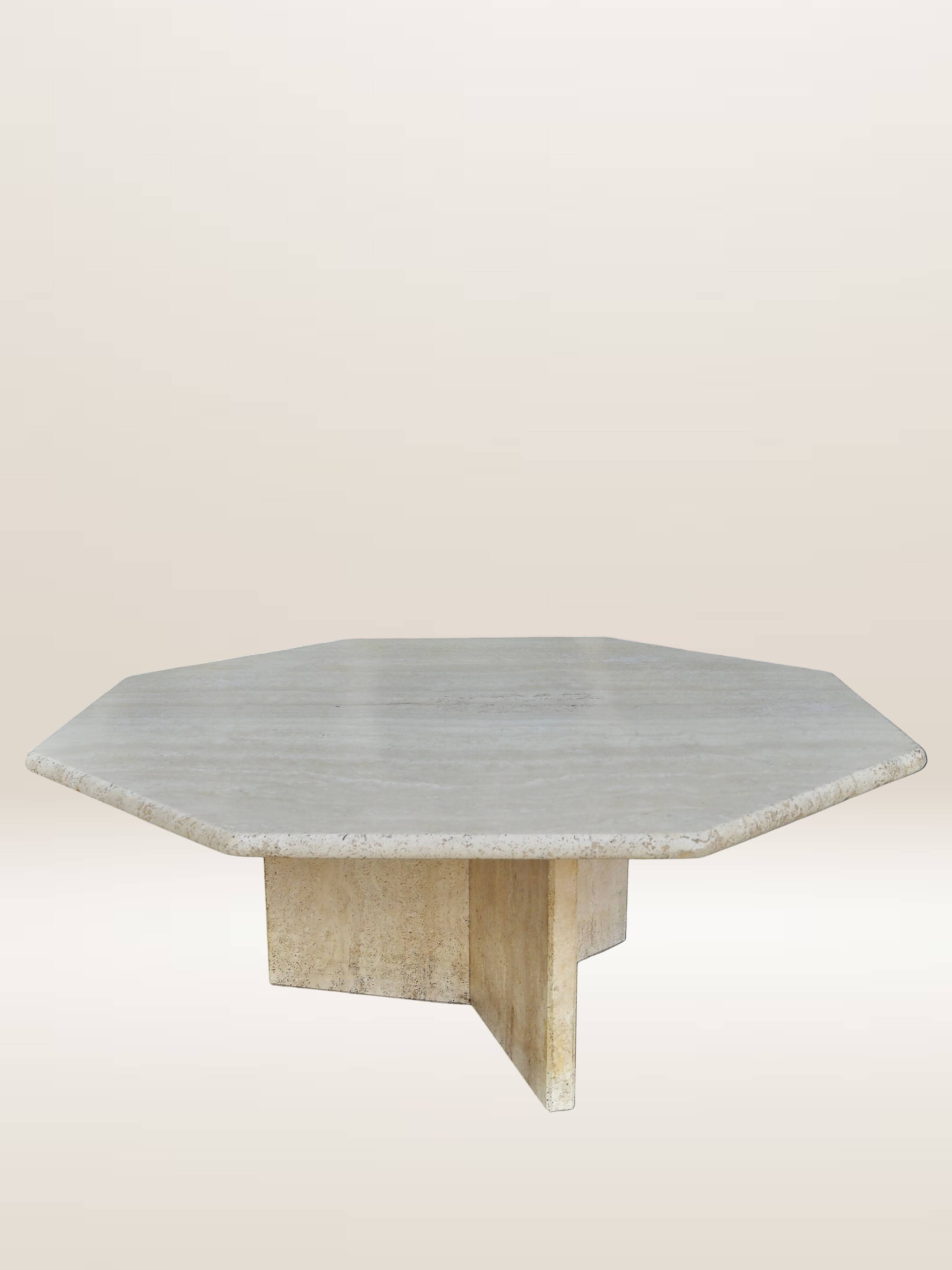 Octagonal coffee table in travertine