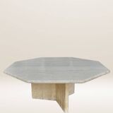 Octagonal coffee table in travertine