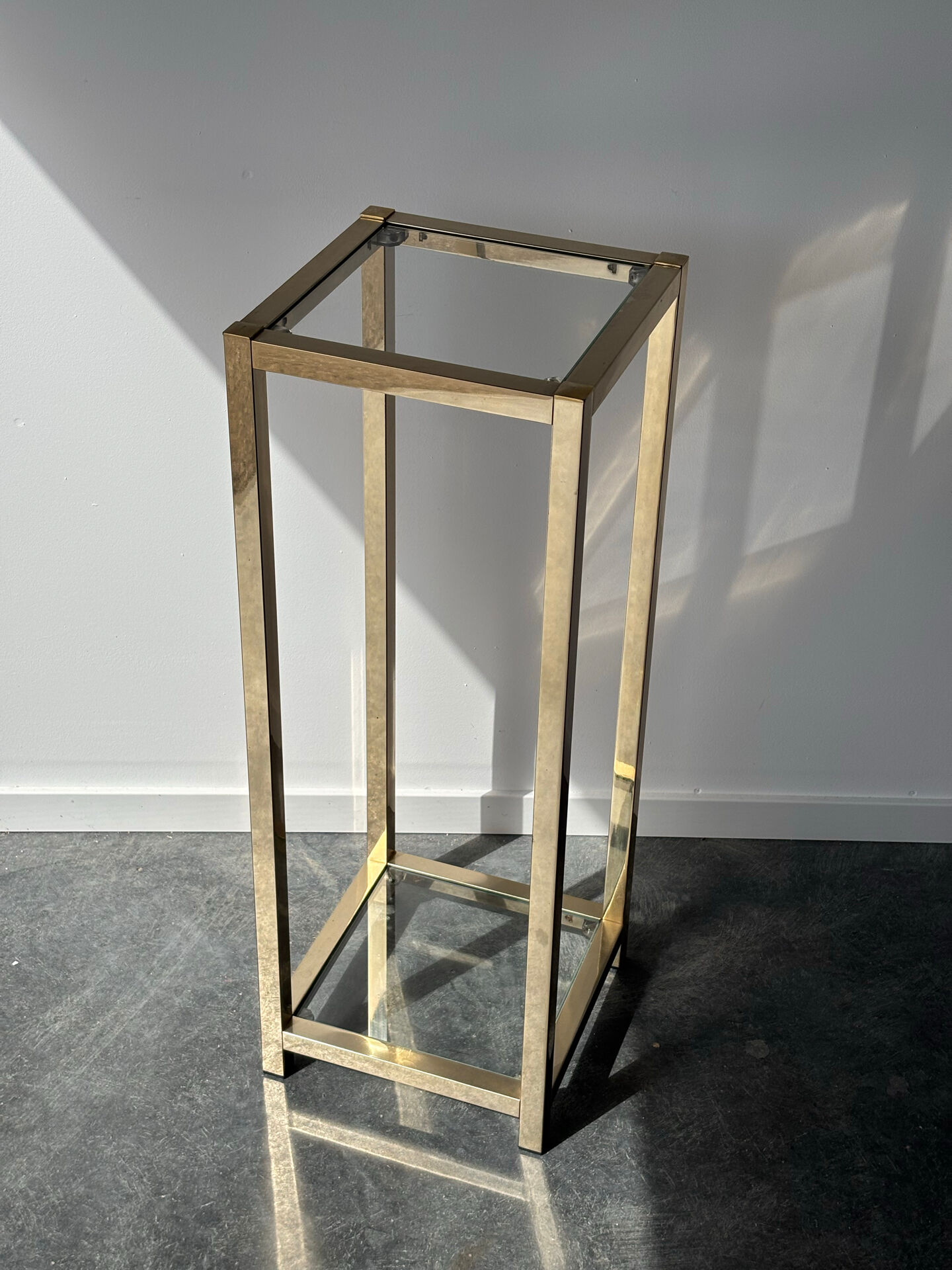 Golden metal and glass side table – 1970s