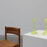 Pair Uranium or annagreen glass candlesticks by Vallerysthal & Portieux