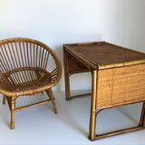 Bureau enfant en rotin avec son fauteuil