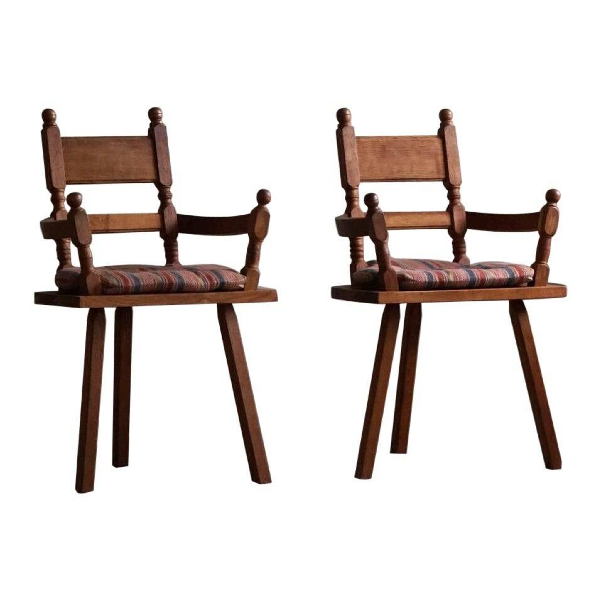 Handcrafted Tripod Armchairs in Oak, by a Danish Cabinetmaker, Folk Art, 1930s