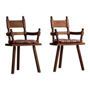 Handcrafted Tripod Armchairs in Oak, by a Danish Cabinetmaker, Folk Art, 1930s