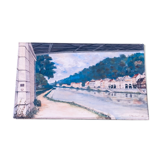 Huile sur toile la Seine datée et signée