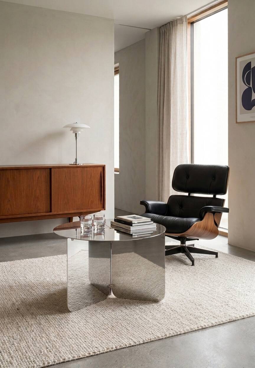 "120" coffee table in stainless steel, minimal design by folding metal