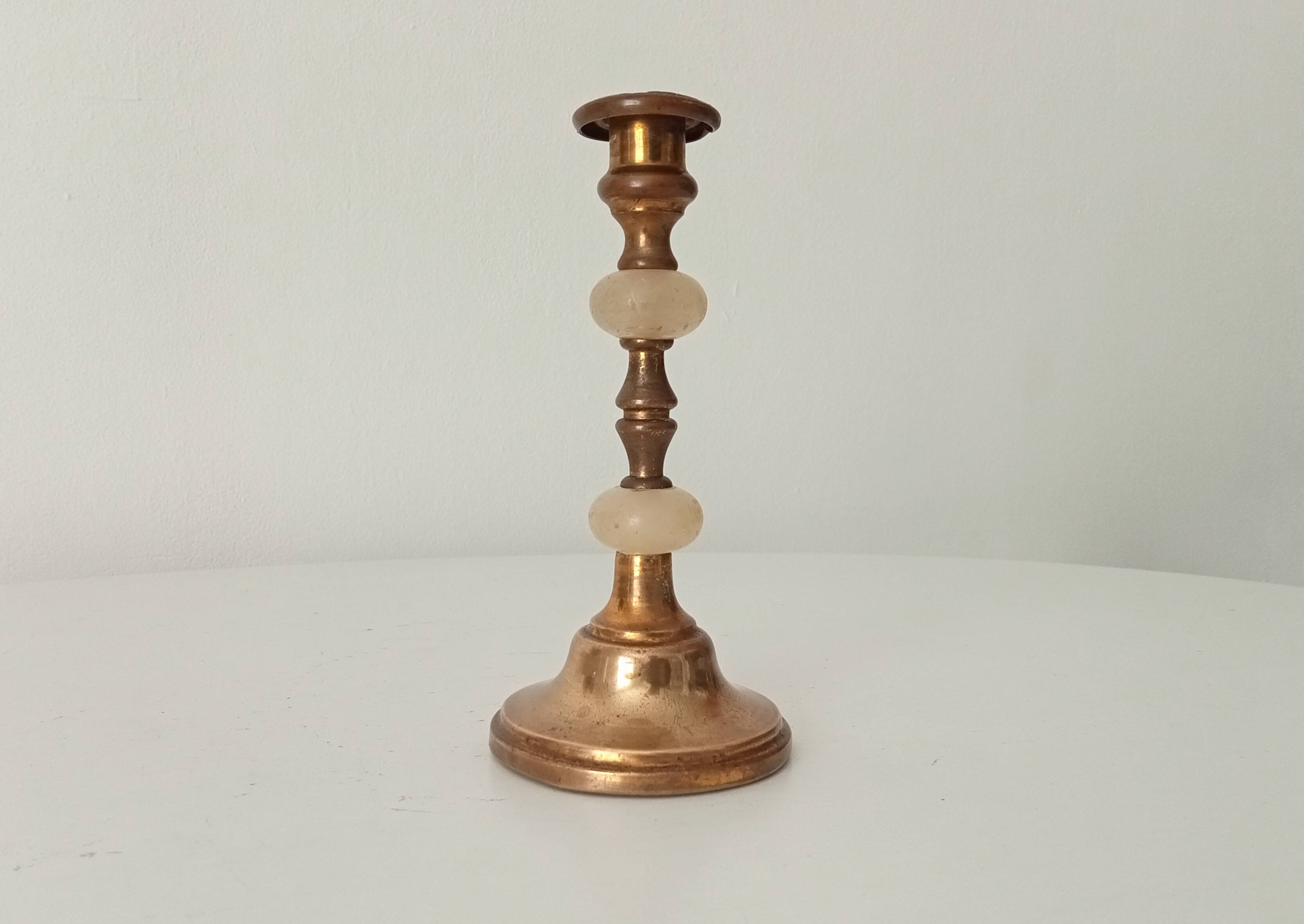 Antique brass and alabaster candlestick