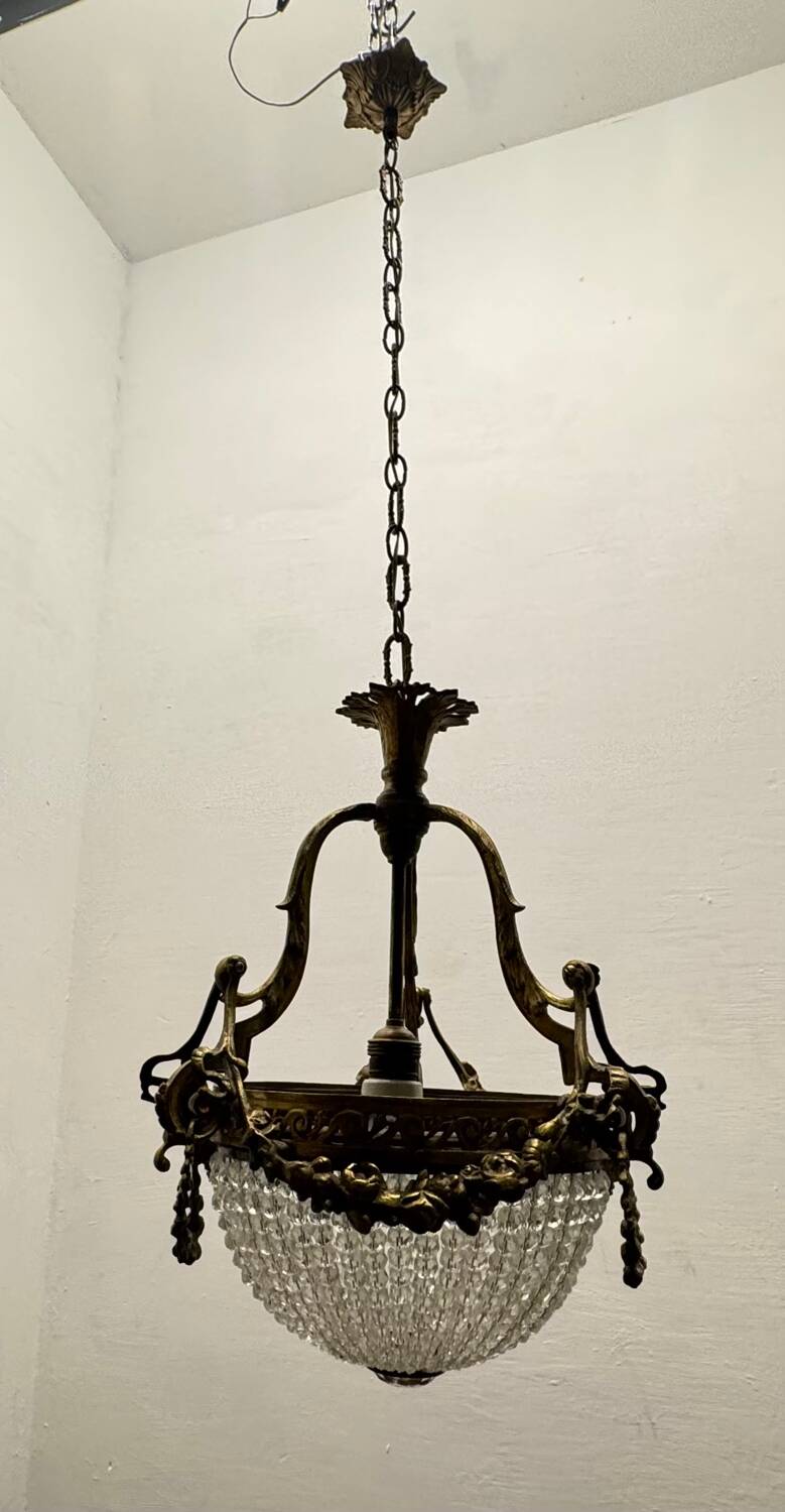 Bronze Crystal Beaded Light Pendant 1940’s