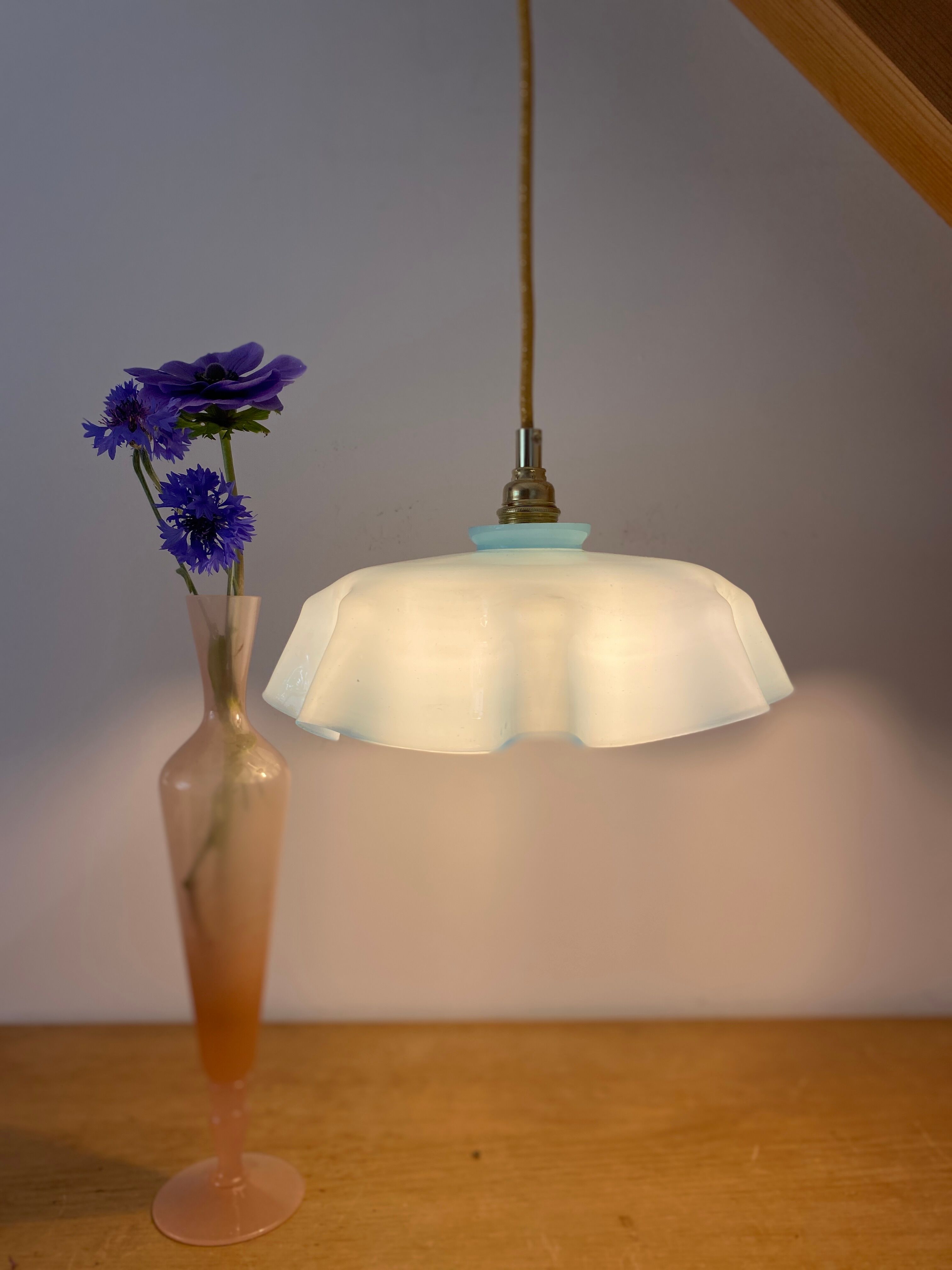 Vintage lamp lamp in blue opaline