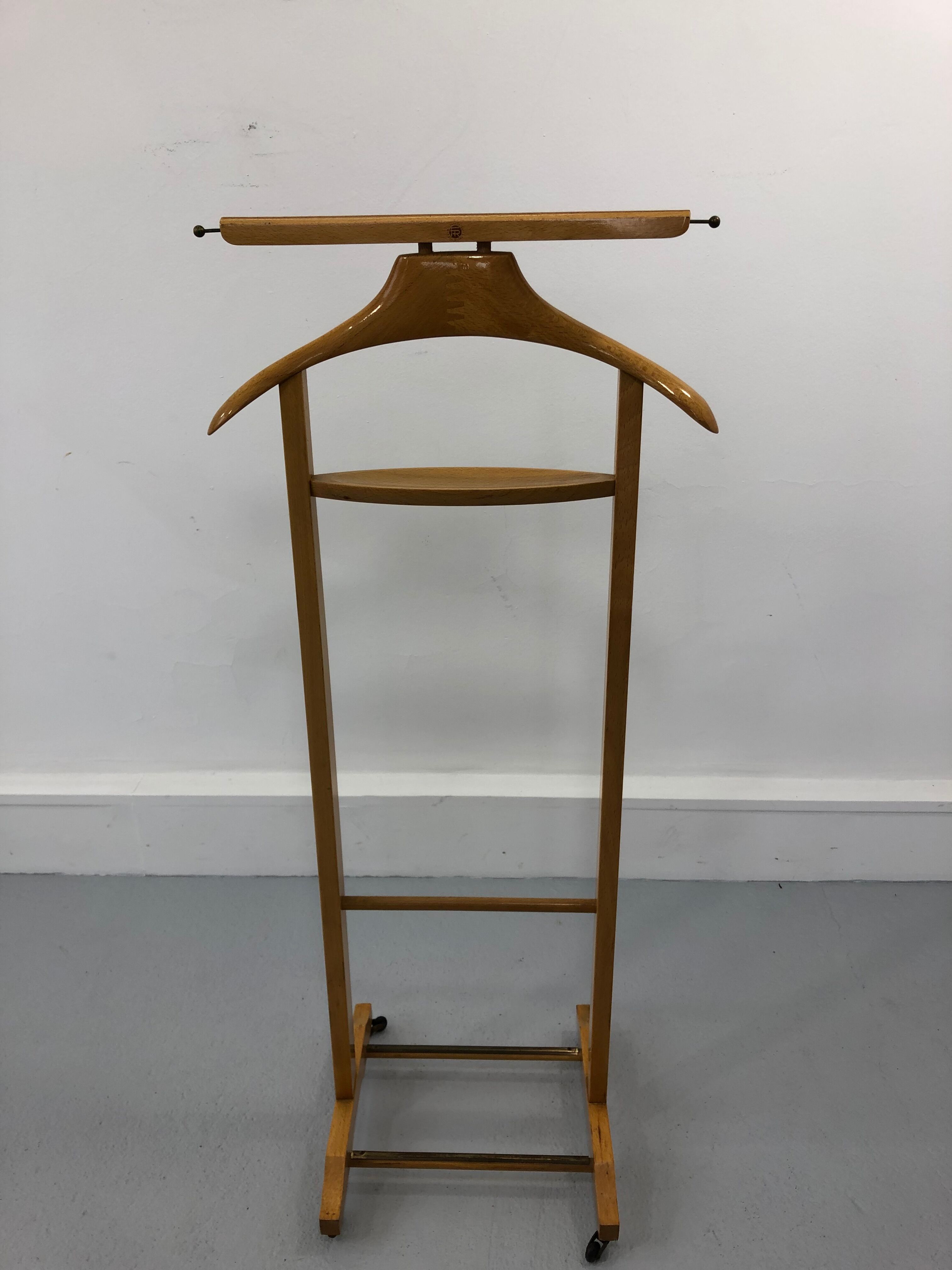 Mid-Century Italian Beechwood & Brass Suit Rack from Fratelli Reguitti, 1950s
