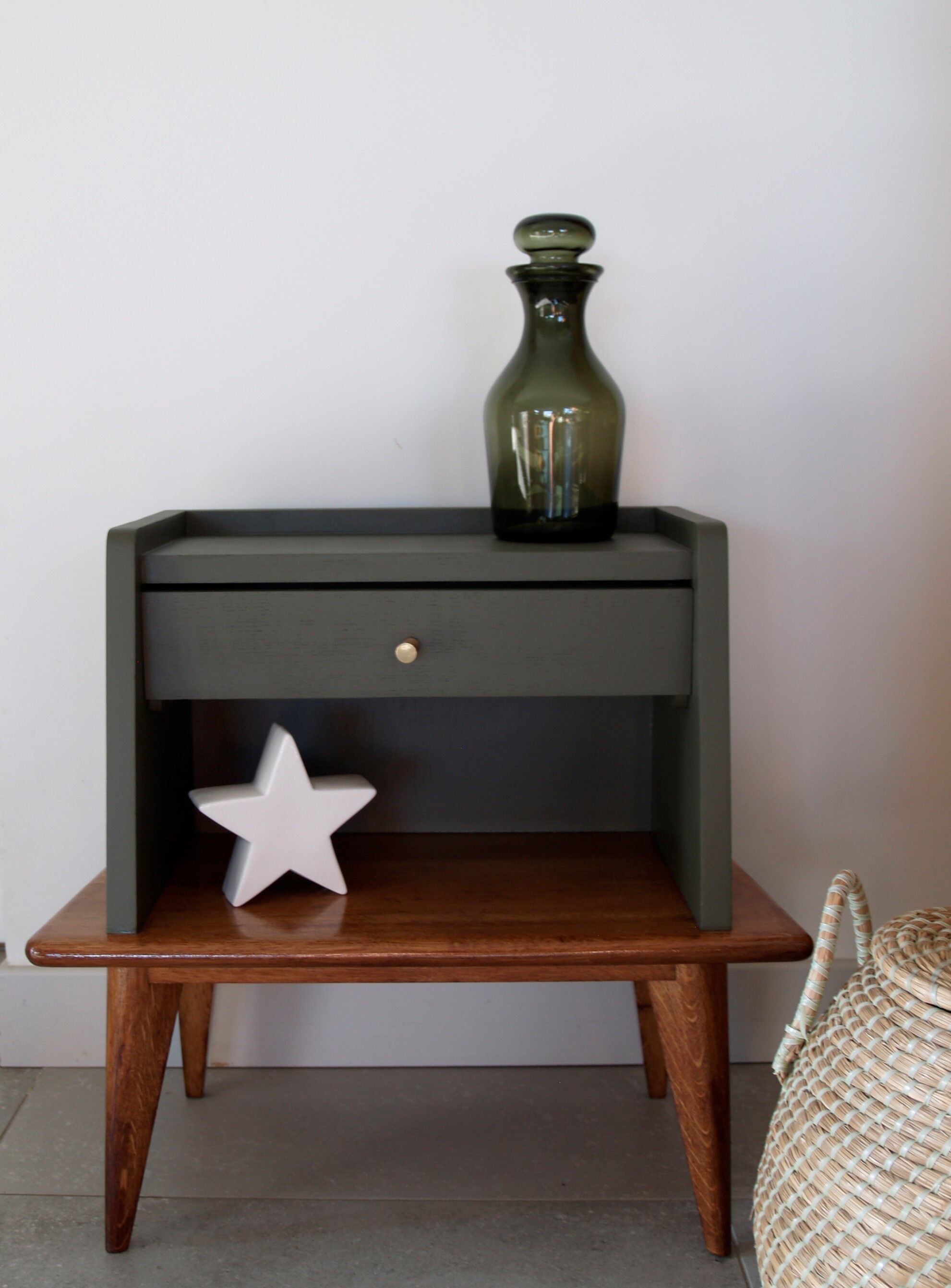 Vintage feet compass oak bedside table