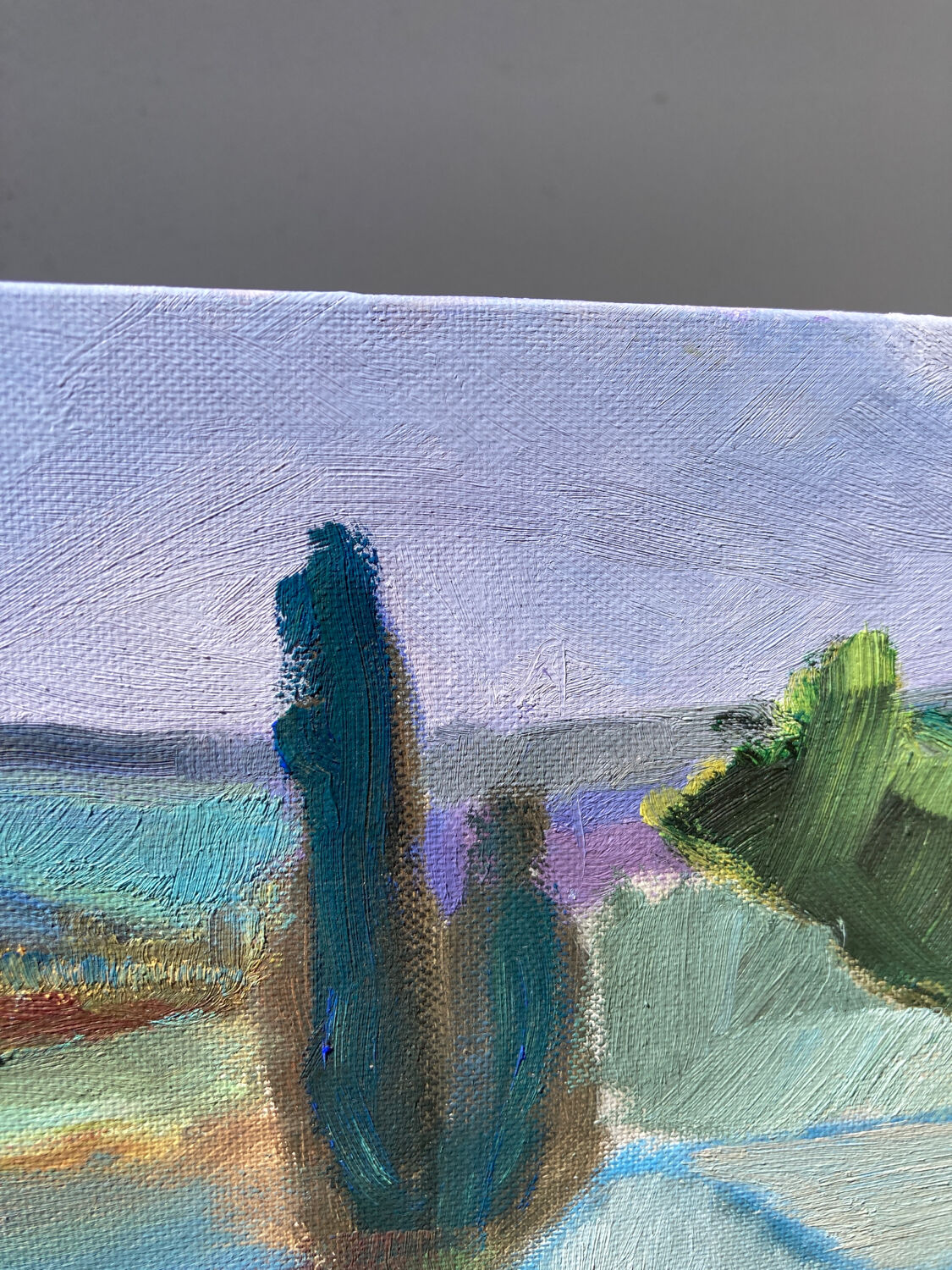 Mediterranean Provencal landscape / expressionist painting / oil painting on wood panel