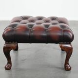 Dark brown chesterfield ottoman in cowhide leather