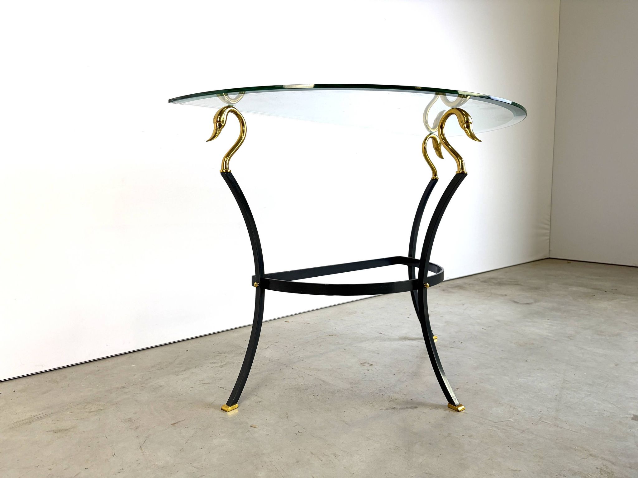 Hollywood regency brass swan console, 1980s