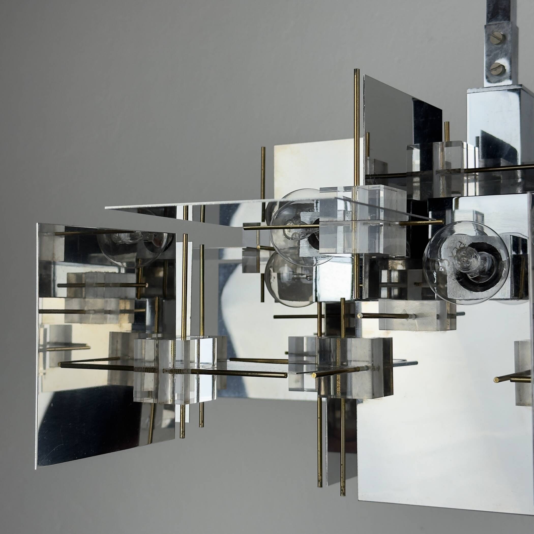 Vintage metal chandelier by Gaetano Sciolari, Italy, 1950s