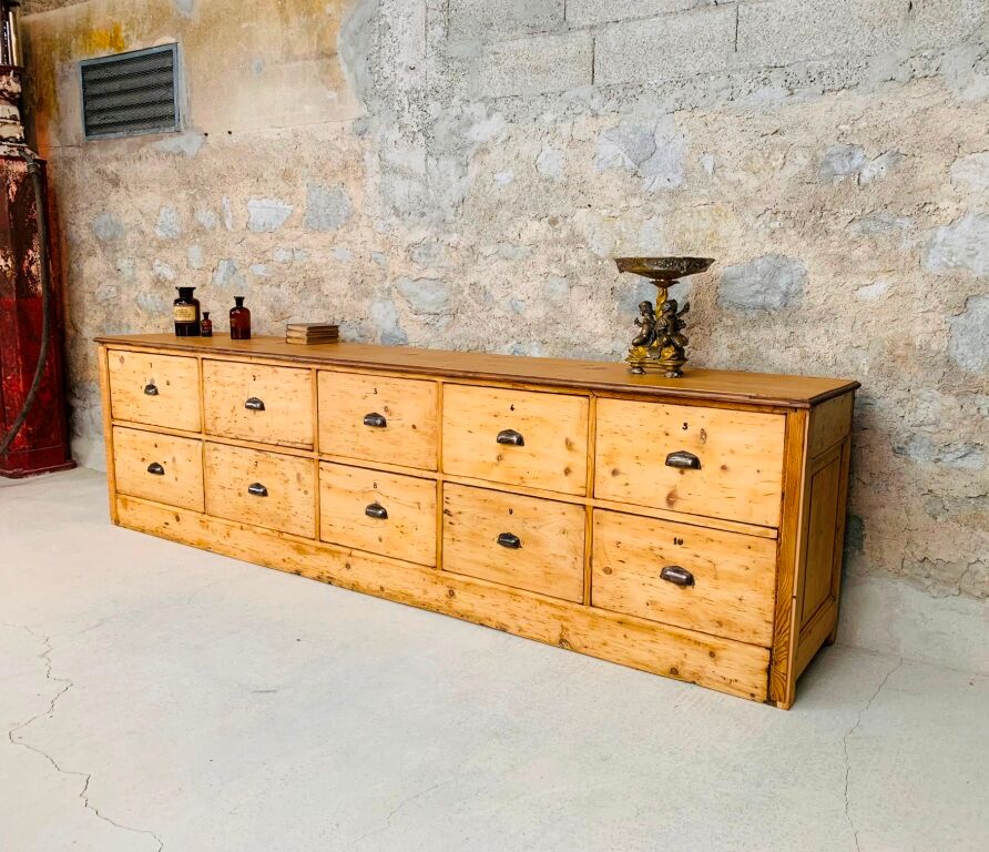 Large Antique Craft Furniture 300 cm Grocery Buffet Vintage 1920