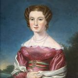 Portrait miniature d'une jeune femme de style Biedermeier