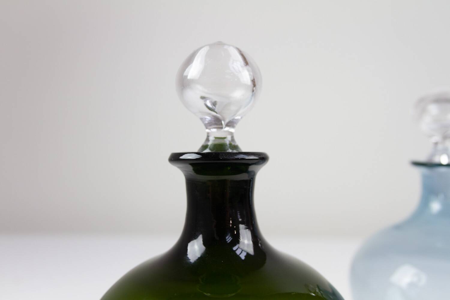 Danish Art Deco Blue and Green Glass Decanters, 1930s, Set of 2