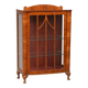Antique English walnut display cabinet with glass sides in Art Deco style, 30s-40s.