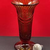 Art Deco Pressed Glass Vase Amber Color 25.3 cm