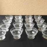 Lot of 16 glass cups vintage 60 glass pressed engraved