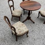 Set of 4 walnut armchairs and table, 19th century