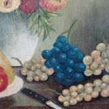 Still life flowers and fruits painting on canvas signed